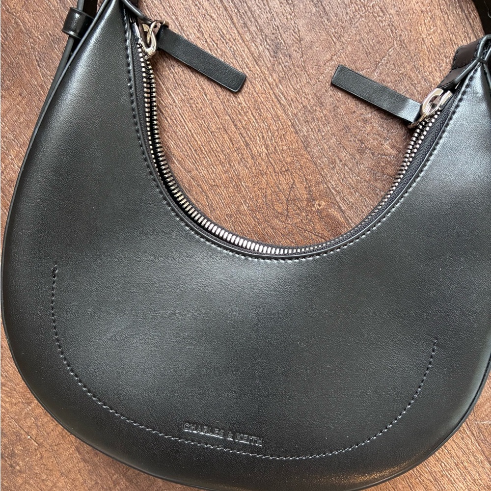 Charles & Keith Carey Crescent Hobo Bag - Noir (Black)